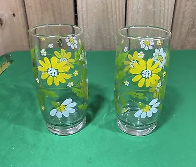 Buy Set Of 2 Vtg Libbey Daisy  Flower Drinking Tumblers Glasses Cottage Retro Fairy • 23.98£