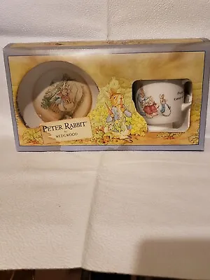Buy Vintage Wedgwood Peter Rabbit 2 Piece Set Handle Mug Oatmeal Bowl NIB Boy Girl • 28.44£