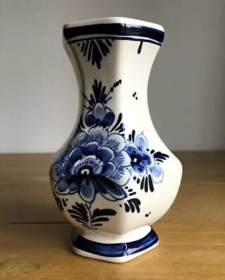 Buy Delft Blue Hexagonal Hand Painted Vase Made In Holland. Signed. Dutch Floral. • 6.50£