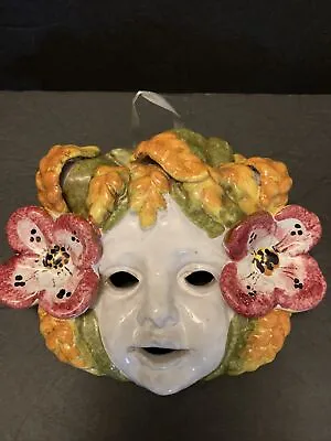 Buy Sicilian Italian Majolica Art Pottery Cherub Flowers Face Mask Wall Hanging VTG. • 61.52£
