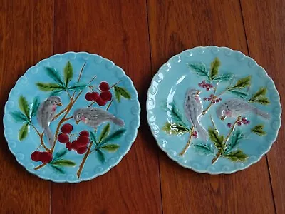 Buy Vintage Two Dessert Plate French Faience Majolica Sarreguemines Bird • 95.09£