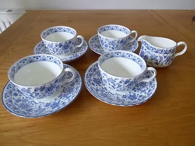 Buy 4 Minton Shalimar Cups & Saucers & Small Jug Or Creamer - Blue & White • 25£