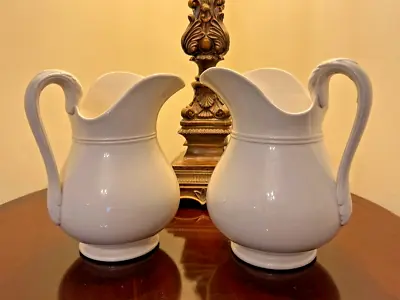 Buy Pair Of Antique French White Ironstone Pitchers Digoin Sarreguemines • 200£