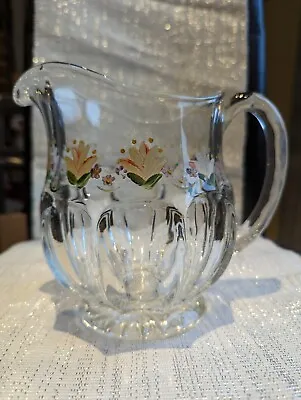 Buy Vintage Large Glass Jug With Hand Painted Flowers • 10£