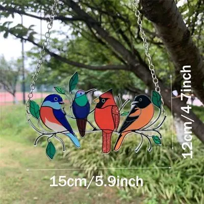 Buy Stained Glass Birds-on-a-wire Window Panel Hanging Suncatcher Ornament Gifts • 8.84£