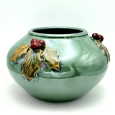 Buy Door Pottery Squat Vase Holiday Holly Glossy Green Glaze Scott Draves 7  X 4.25  • 88.90£
