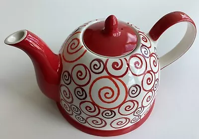 Buy Large 2 Pint Whittards Of Chelsea Pottery Teapot In Red, White & Orange Curls • 11£