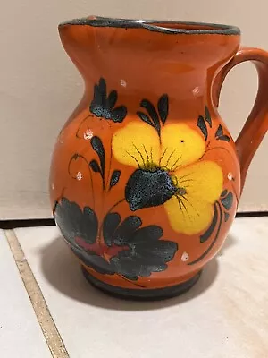 Buy VIBRANT MCM Pottery Vase ITALY Orange Hand Painted Floral Raymor? • 15.08£