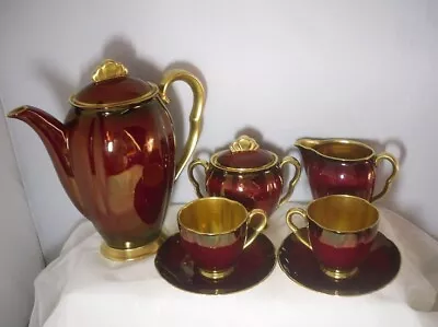 Buy Art Deco Carlton Ware Rouge Royale Coffee Pot Sugar Cream Cups & Saucers Set • 39.99£