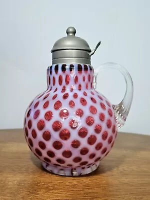 Buy Fenton/L. G. Wright Cranberry Bulbous Syrup Pitcher W/a Honeycomb Pattern • 151.80£