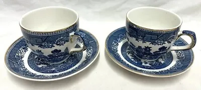 Buy Vintage Arklow Of Ireland Blue & White Japanese X2 Cups & X2 Saucers Gilt Trim • 14.99£