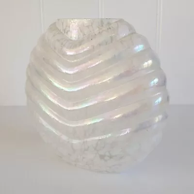 Buy Round Art Deco Style Chevron Iridescent White & Clear Confetti Glass Slim Vase  • 14£
