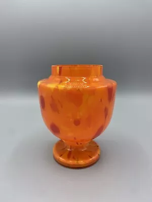 Buy Czech Art Deco Vintage Tango Orange Splatter Glass Vase Urn Decorative • 25£