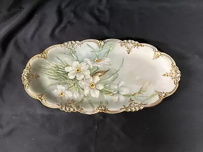 Buy Antique 13”x6.5” GOA France Limoges Floral Oval Serving Plate • 28.42£