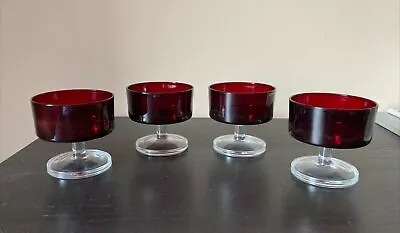 Buy Vintage Ruby Red French Luminarc Cavalier Footed Coupes Dessert Glasses Set Of 4 • 16.89£