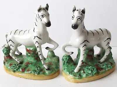 Buy 2 Antique Old Staffordshire Ware Zebra Hand Painted Figurines England 5” • 189.67£