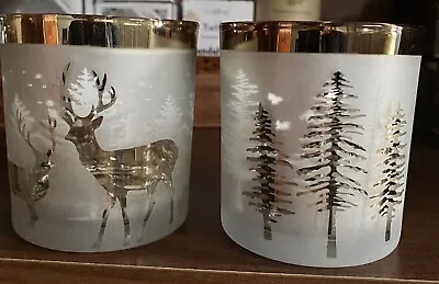 Buy Tealight Holders Gold Glass  3” X 3.25” Pair Of. Trees Only Available Last Pair • 6.99£