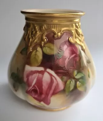 Buy Antique Royal Worcester England Hand Painted Floral Hadley Bulbous Vase C.1914 • 55£
