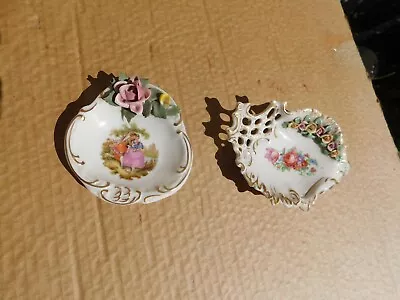 Buy Pair Of Antique Dresden Hand Made 3D Flowers Porcelain Tray Plates Crown Mark 5  • 47.20£