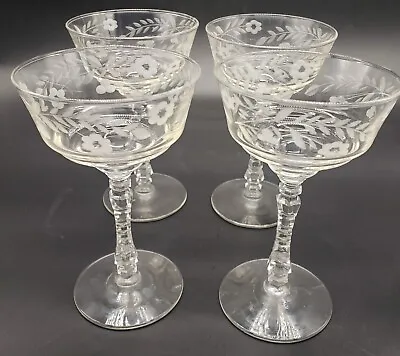 Buy Set Of 4 Libbey Rock Sharpe Coupe Glasses Engraved Floral • 38.41£
