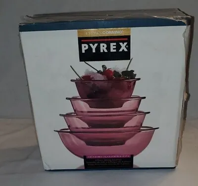 Buy Crown Corning Cranberry Pyrex 4 Piece Mixing Bowl Set Vintage 1992 NEW IN BOX • 134.50£