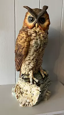 Buy Large Leonardo Collection Vintage Long Eared Owl Ornament Wood Base 28cm Tall • 12.99£