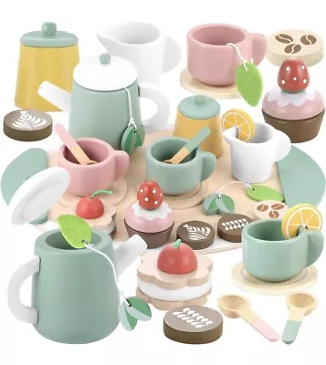 Buy Wooden Tea Set Kitchen Accessories Coffee Shop 18 Pcs Pretend Play 3+ Years Gift • 19£