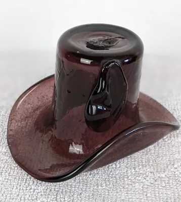 Buy Vintage Amethyst Glass Top Hat Feather Hand Blown Figurine Vase • 9.63£