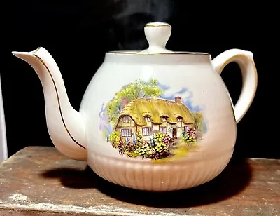 Buy VTG Ellgreave Pottery England Ironstone Teapot Thatched Cottage Print Stoneware • 16.28£