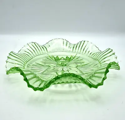 Buy Art Deco Green Glass Bowl Decorative Sowerby Ruffle Glass Dish • 16.95£