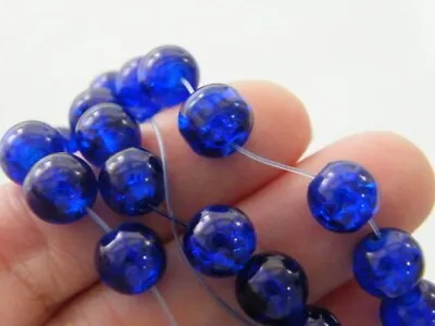 Buy 100 Royal Blue Crackle 8mm Glass Beads B107 • 2.90£