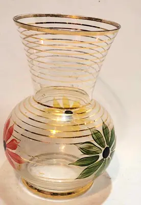 Buy 1960s 1970s Flower Power Glass Vase Gold Band • 15£