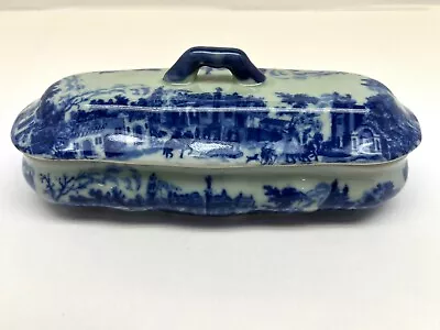 Buy Vintage Victoria Ware Ironstone Divided Covered Trinket Dish Flow Blue England • 28.94£