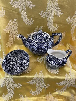 Buy Blue Calico Burleigh Staffordshire Teapot , Milk Jug And Sugar Bowl • 45£