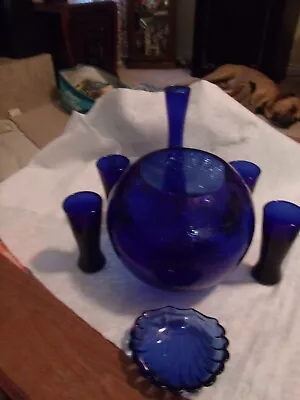 Buy 7 Piece Set Of Cobalt Blue Decorative Glassware • 24.69£