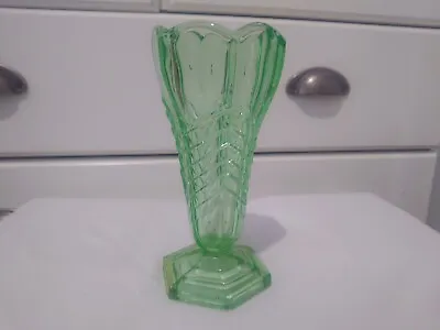 Buy Art Deco Green Glass Vase Davidson 1930s Chevron Vase Vintage  • 17.50£
