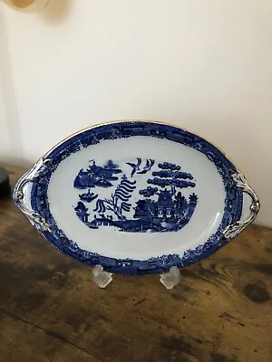 Buy Blue & White Willow Pattern Oval Saucer  Crown Pottery Longton Circ.1910 • 12.99£