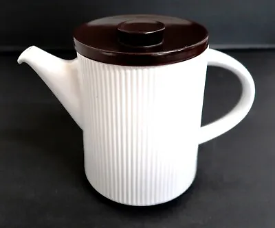 Buy Vintage THOMAS FLAMMFEST Teapot Coffee Pot In White / Brown Ribbed Pattern MCM • 28.76£
