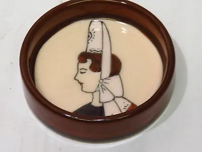 Buy Antique Rare Tiny Quimper Pottery Breton Woman Butter Pat Round Salt Dish 2.5   • 36.31£