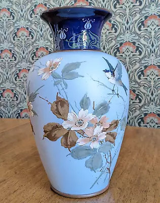 Buy Art Nouveau Enamelled Lovall Langley Ware Pottery Vase Blue Tit Bird Antique 14  • 85£