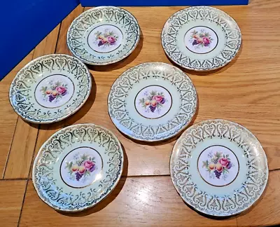 Buy PARAGON CHINA 6 X RARE VINTAGE MINTY GREEN & GOLD PLATES & SAUCERS FRUIT PATTERN • 23.99£
