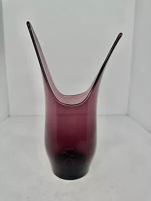 Buy Vintage MCM Early Viking Glass Amethyst Split Vase 10.75” Swung Vase Stunning • 95.89£