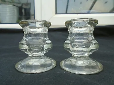 Buy Vintage Pair Of Small Clear Pressed Glass Baluster Tapered Candle Holders • 6.95£