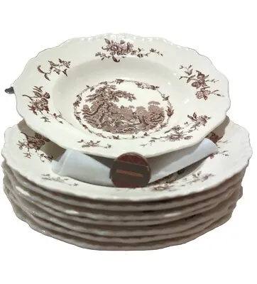 Buy Set Of 8 VINTAGE Brown Mason's Ironstone China England  Watteau' Soup Bowls  • 75.87£