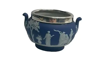 Buy Wedgwood Dark Blue Jasperware Double Handle Open Sugar Bowl With Silver Plate • 25.99£