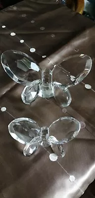 Buy 2 Large Crystal Glass Butterfly Ornaments. 10cm Tall And 7cm Tall. • 12£