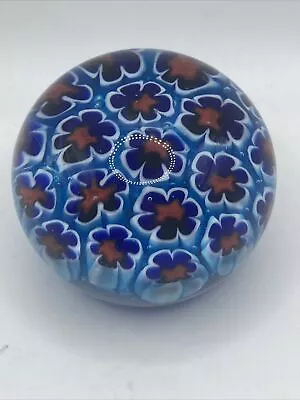 Buy Vintage Art Glass Millefiori Cobalt Blue White Red Small Paperweight • 10£