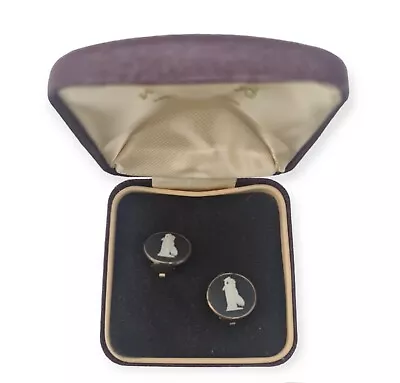 Buy Vintage Wedgwood Black  Jasperware Earrings. In Original Box • 0.99£