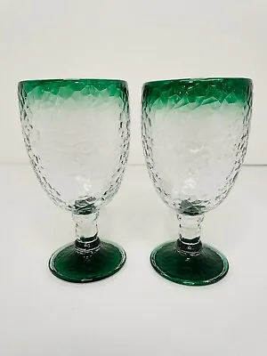 Buy Set Of 2 Green-rimmed Chunky Crackle Glass Iced Beverage Glasses • 21.34£