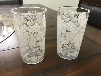 Buy 2 Old Vintage 1940s Or Earlier 4 7/8” Glasses Raised White Flowers Unsigned Lot • 8.19£